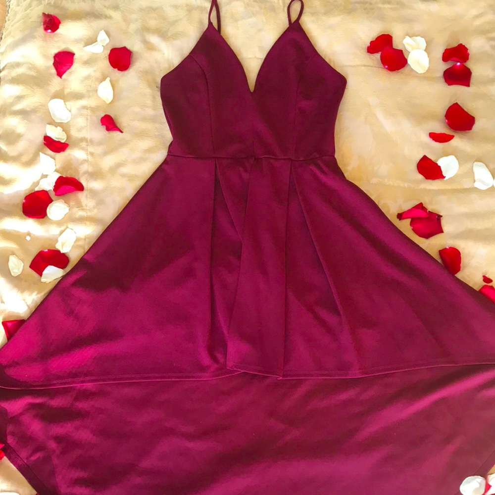 Flowy burgundy dress with built in romper